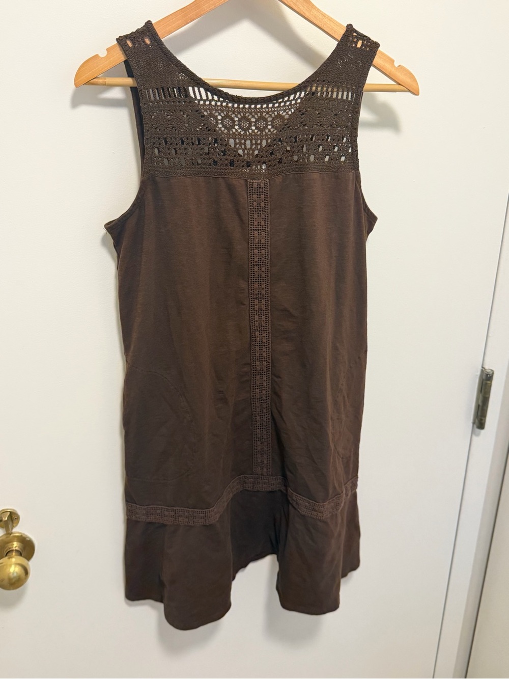 J. Jill Brown Lace-Trim Petite Dress size Medium M midi length dress